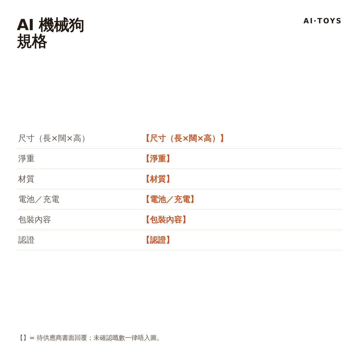 SKU1-robot-dog 規格表（【】待供應商）