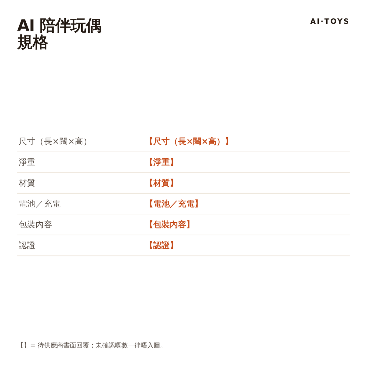 SKU3-ai-plush 規格表（【】待供應商）